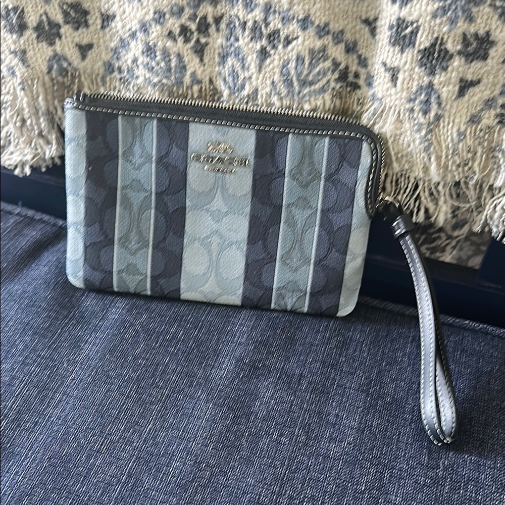 Coach Blue Striped Wristlet